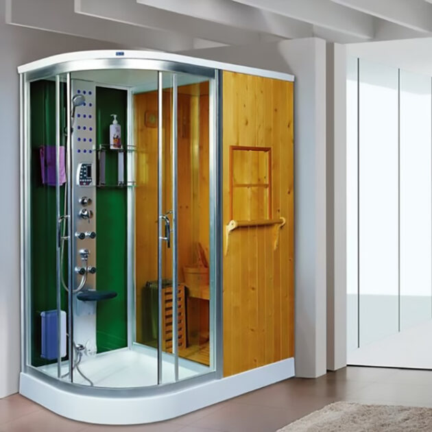 Cabina de ducha con sauna y ducha escocesa