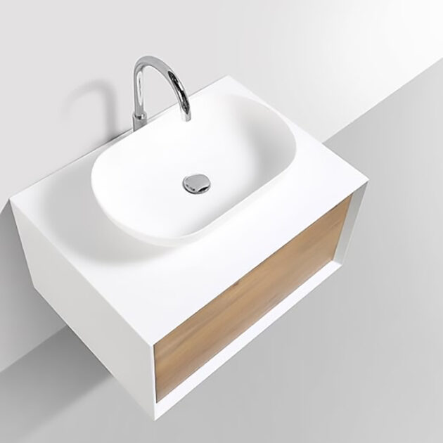 Mueble laqueado con puerta amortiguada y lavabo de apoyo